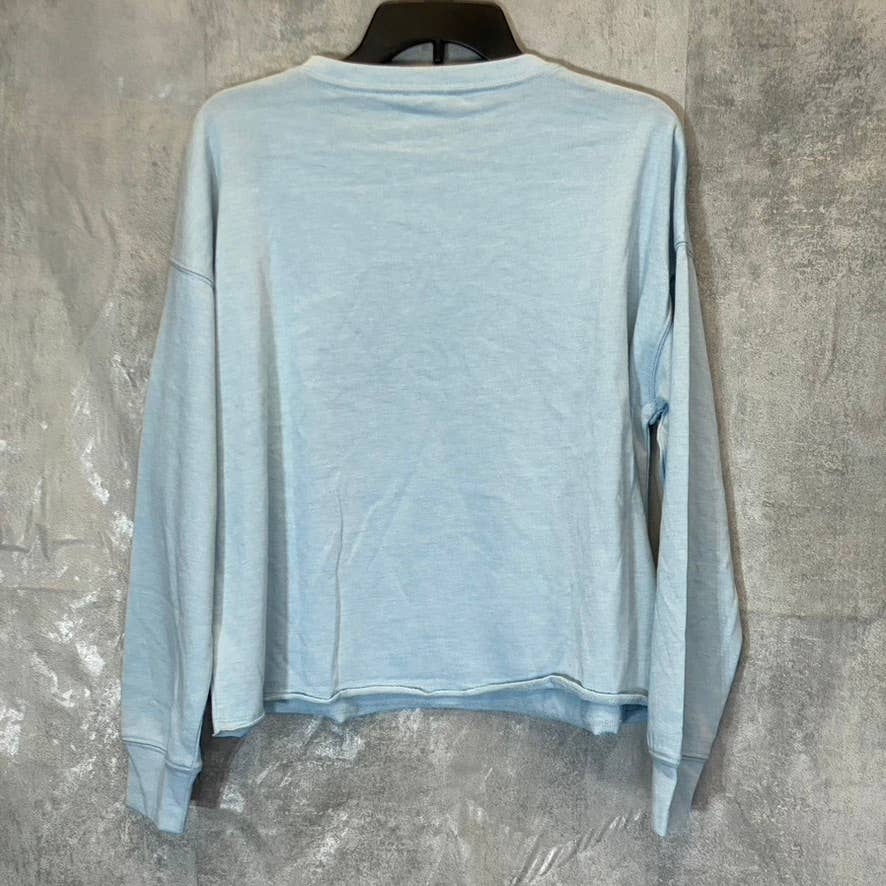 SPLENDID Women's Light Blue Raw Edge Long Sleeve Pullover Cropped Crewneck Sweater SZ S