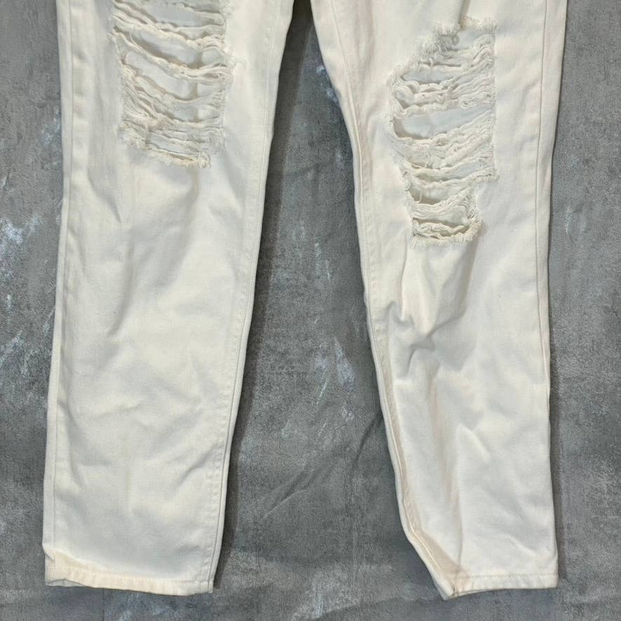 AFRM Women's White Luisa Distressed High-Rise Ankle Crop Skinny Denim Jeans SZ28