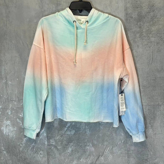 TREASURE & BOND Women's Blush-Mint Tie-Dye Raw Hem Pullover Hoodie SZ S