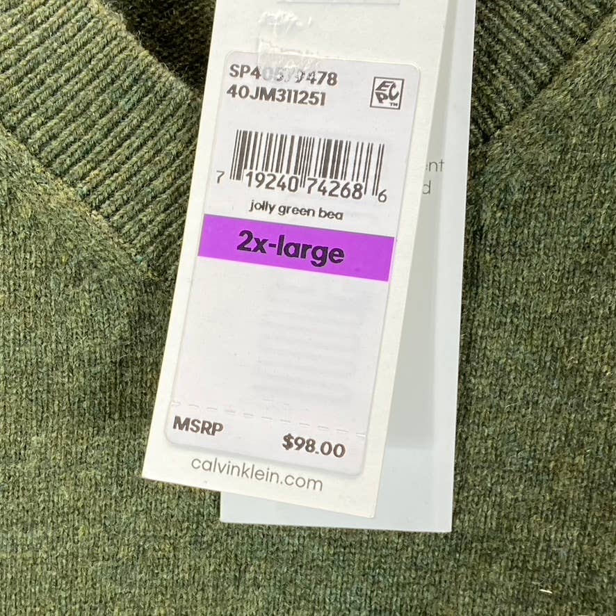 CALVIN KLEIN Men's Jolly Green Bean Heather V-Neck Pullover Sweater SZ 2XL