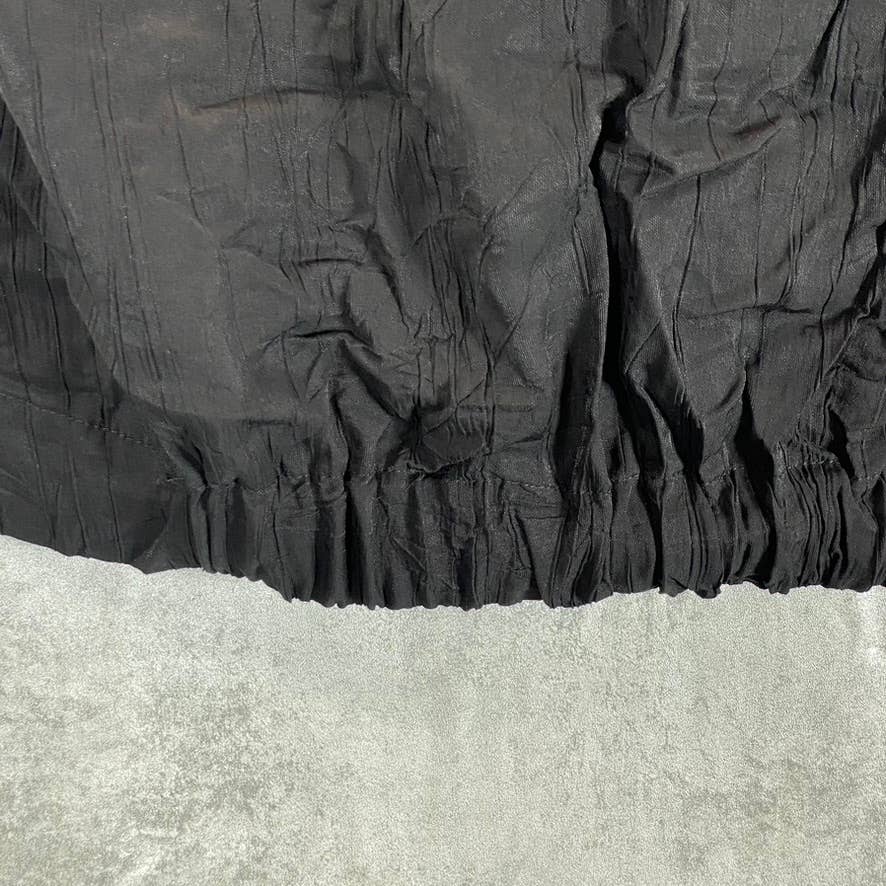 AND NOW THIS Women's Jet Black Twisted-Front Crinkle Short Sleeve Crop Top SZ L