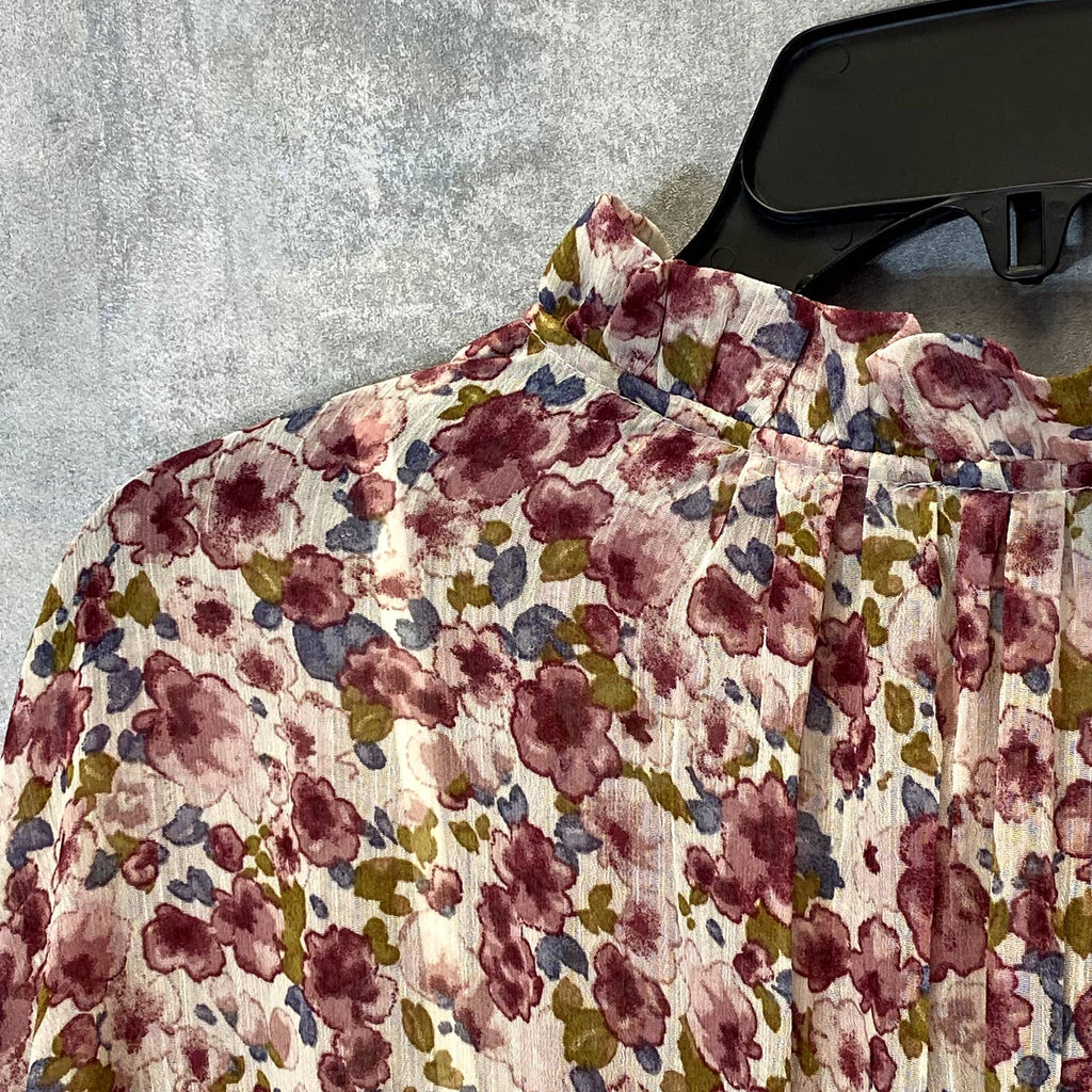 VICI COLLECTION Women's Natural Multi Floral Long Sleeve Smocked Mini Dress SZ M