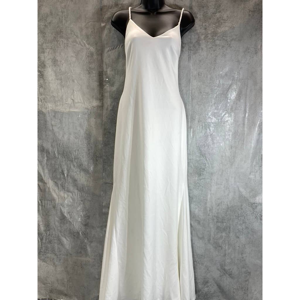 DKNY Women's Ivory V-Neck Beaded Spaghetti Straps Mermaid Maxi Gown SZ 8