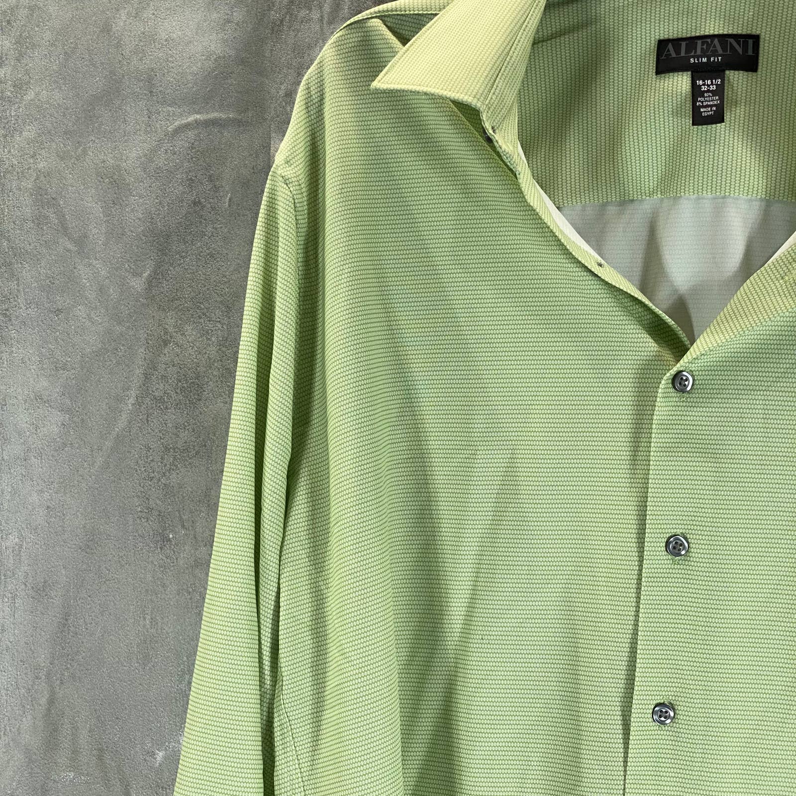 ALFANI Men's Green Mini Geo-Print Slim-Fit Stretch Button-Up Shirt SZ 16-16.5