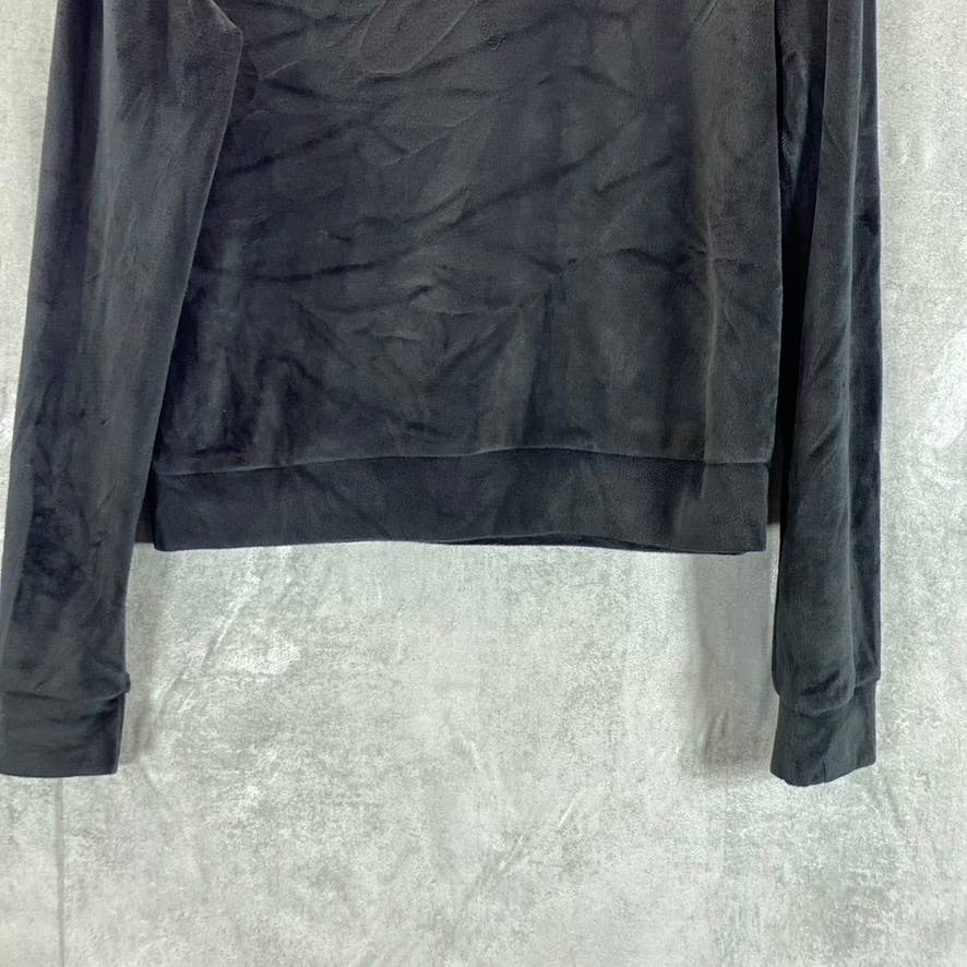 BEBE Women's Black Velour Rhinestone Logo Crewneck Pullover Sweatshirt SZ S