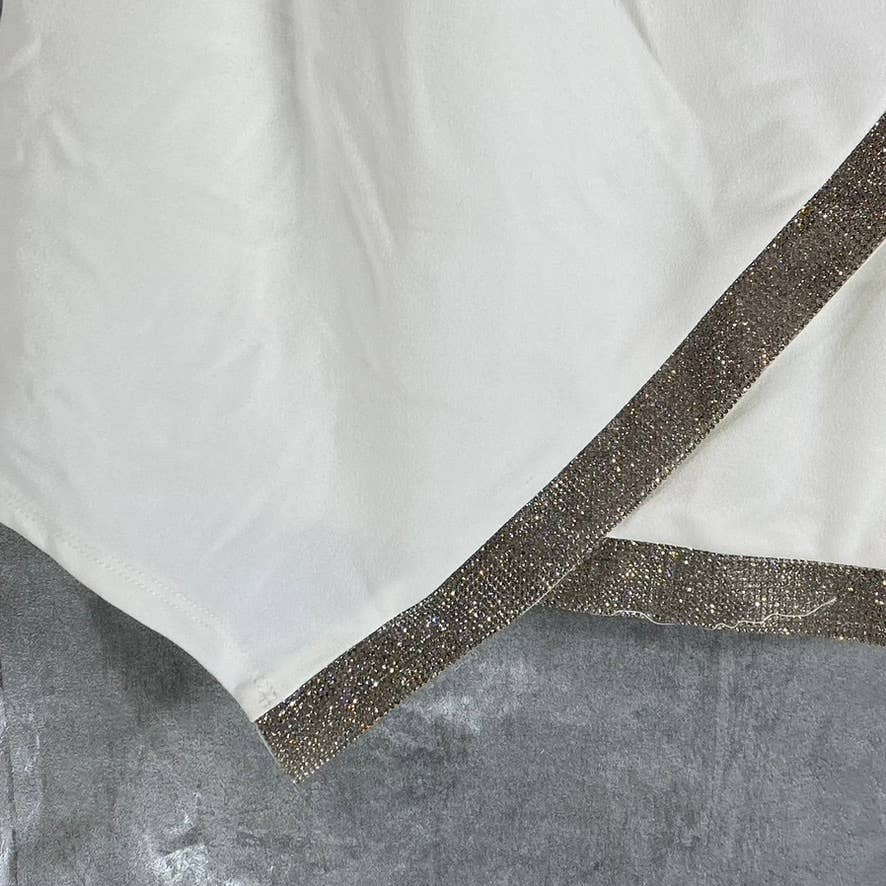 BCX DRESSES Juniors' Off-White Halter Asymmetrical Rhinestone Hem Dress SZ L