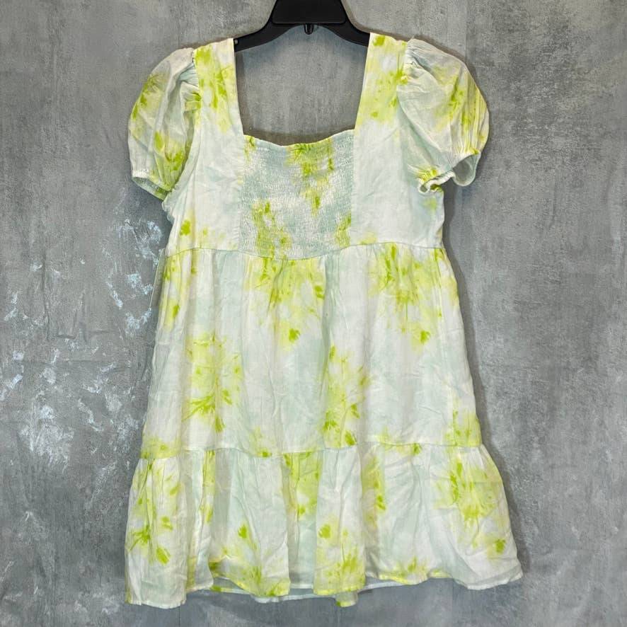 ABOUND Women's Green Dye Spiral Puff Sleeve Square Neck Pullover Mini Dress SZ S