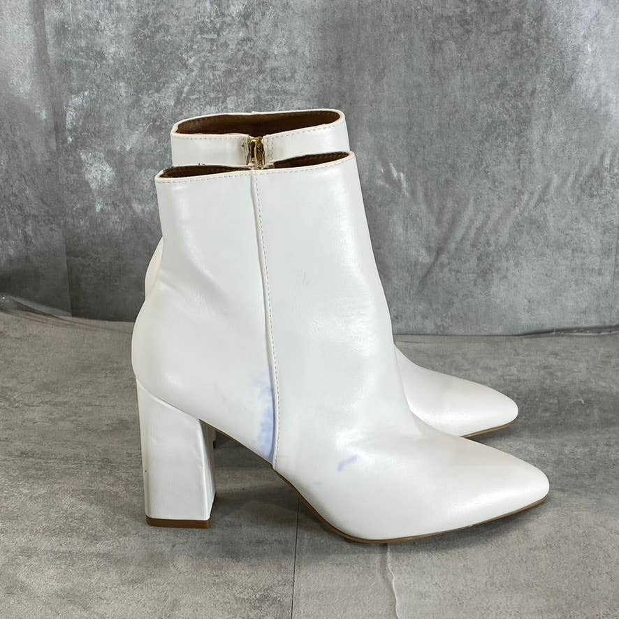 MADDEN GIRL Women's White Flexx Pointed-Toe Block-Heel Side-Zip Booties SZ 7.5