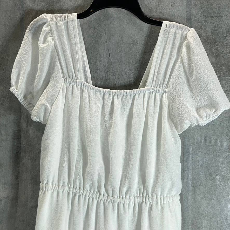 BLACK TAPE Women's White Puff-Sleeve Square Neck Tiered Midi Dress SZ S