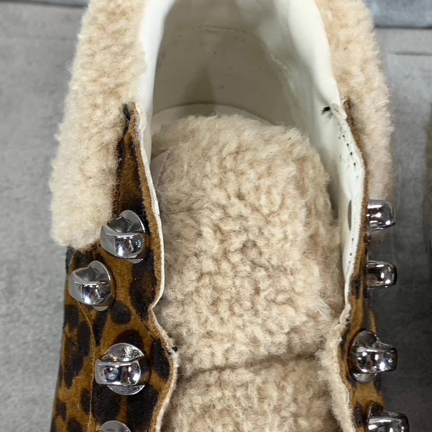 MARC FISHER LTD Women's Animal Print Beige Merin Faux-Fur Lace-Up Sneakers SZ 5