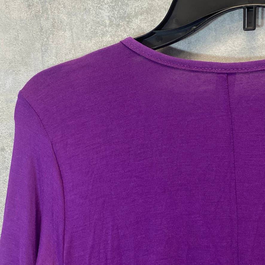 24/7 COMFORT APPAREL Women's Purple V-Neck 3/4 Sleeve Swing Tunic Top SZ S
