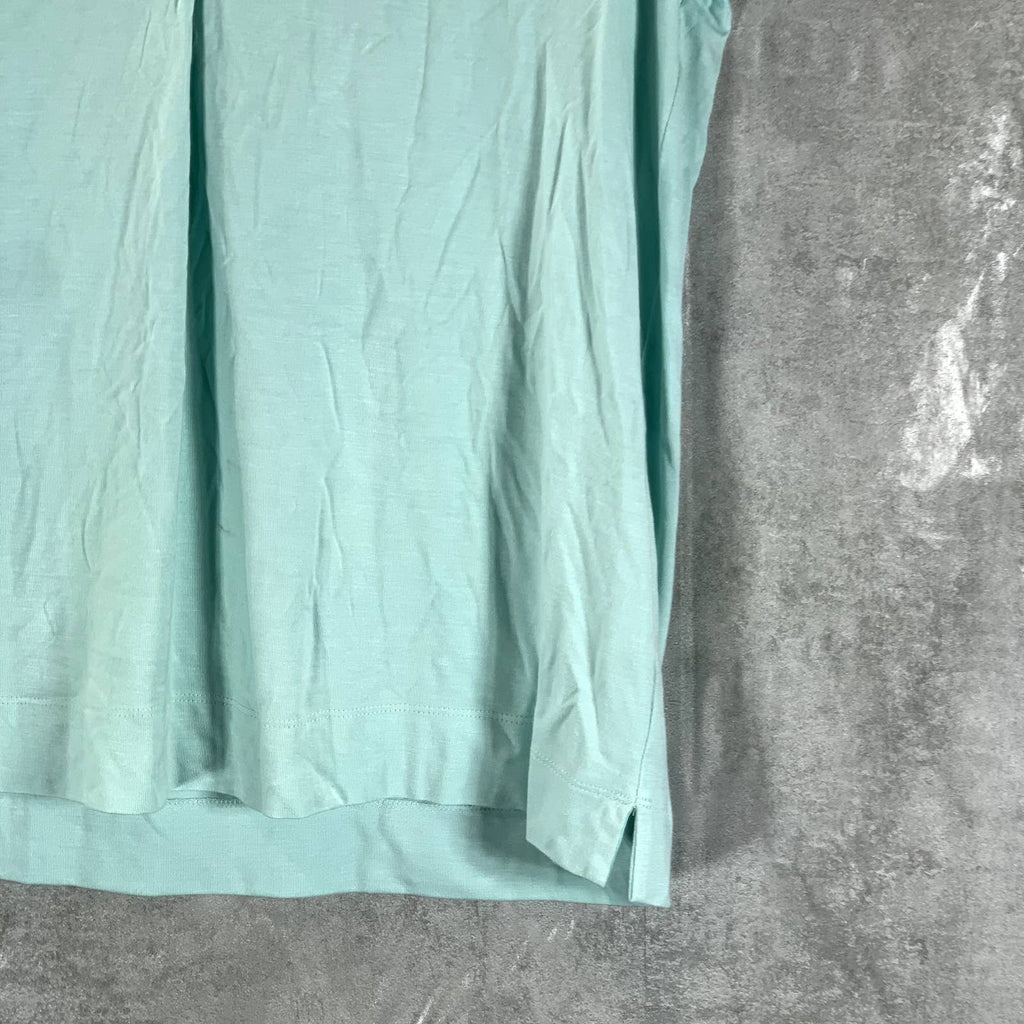 CALVIN KLEIN Women's Seaspray V-Neck Mixed-Texture Short Sleeve Top SZ XS