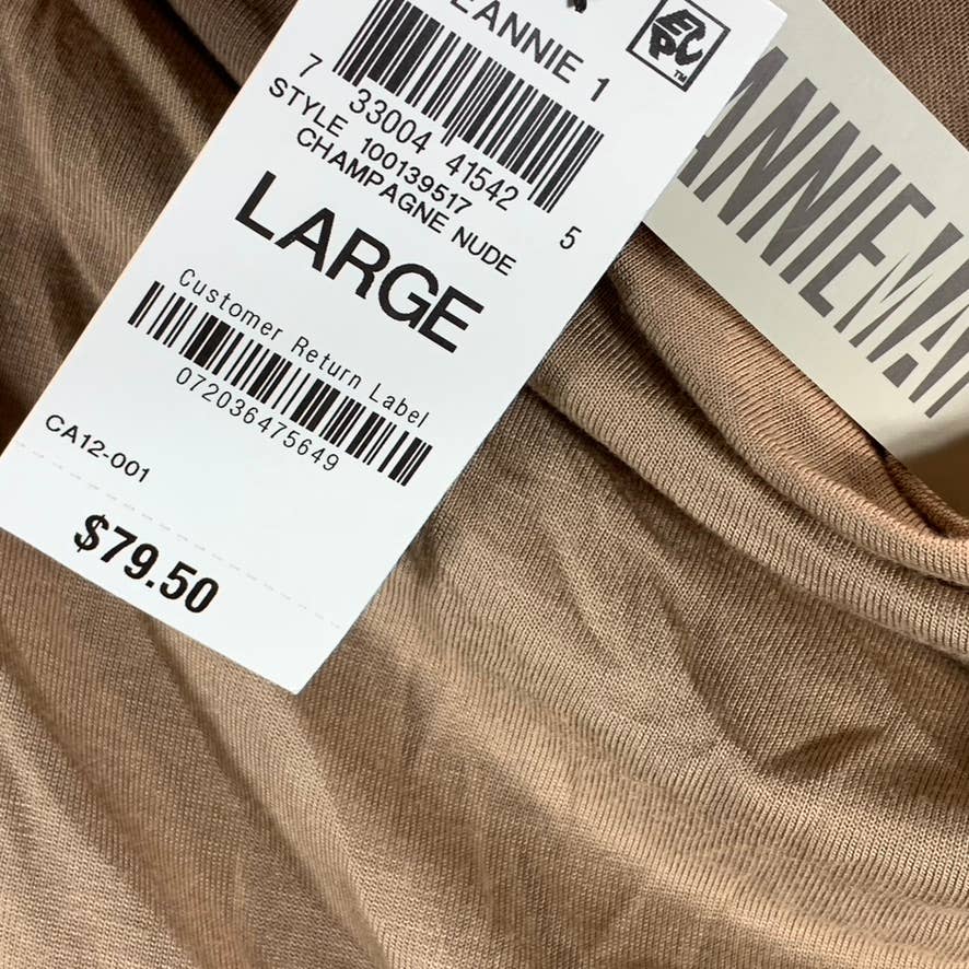 JEANNIE MAI X INC Women's Champagne Nude Cowl-Neck Long-Sleeve Bodysuit SZ L