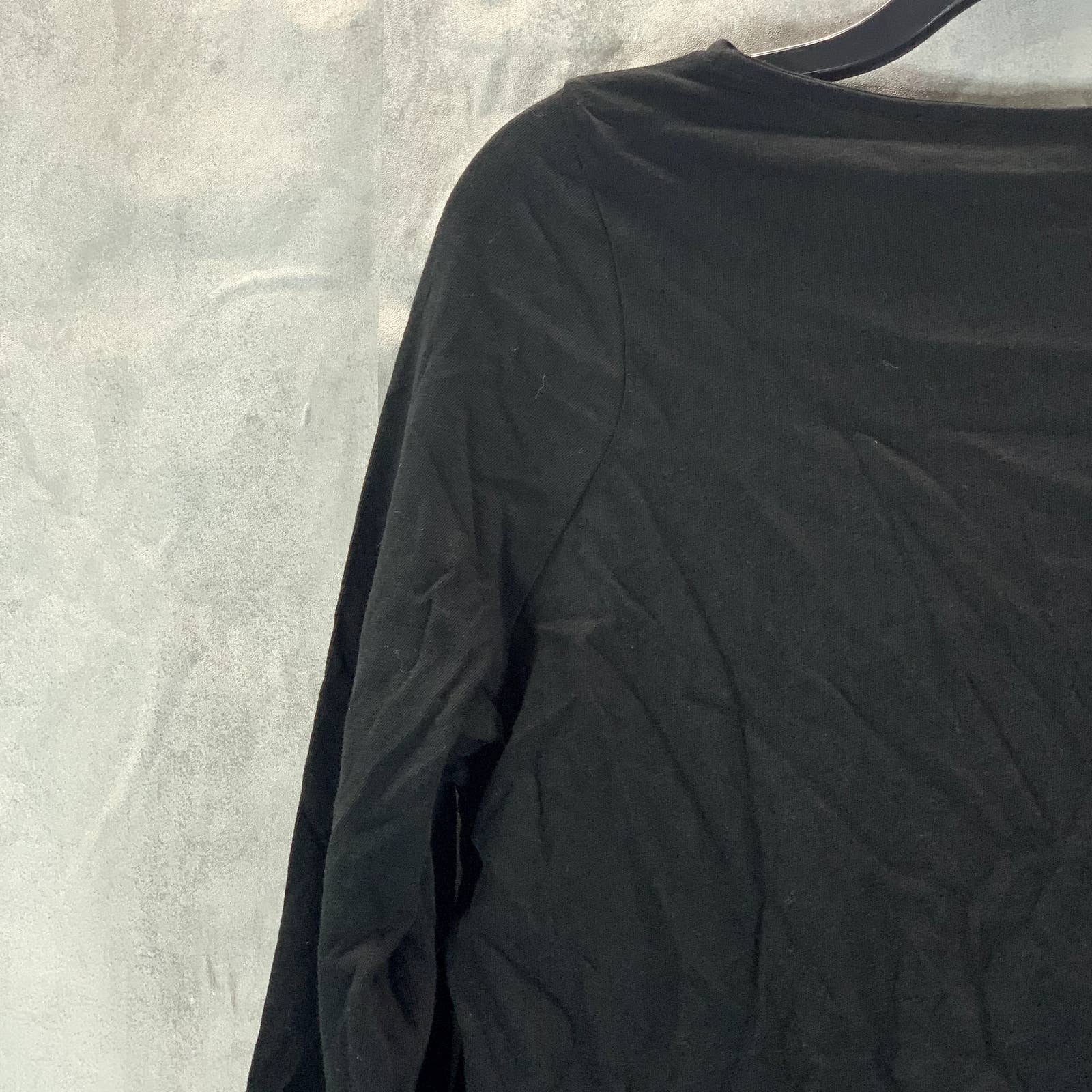 VINCE. Women's Solid Black Boatneck Cotton-Linen Long-Sleeve Top SZ S
