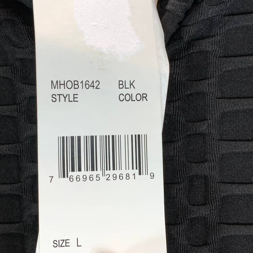 NY COLLECTION Women's Black Honeycomb Half-Zip 3/4 Sleeve Dolphin Hem Top SZ L