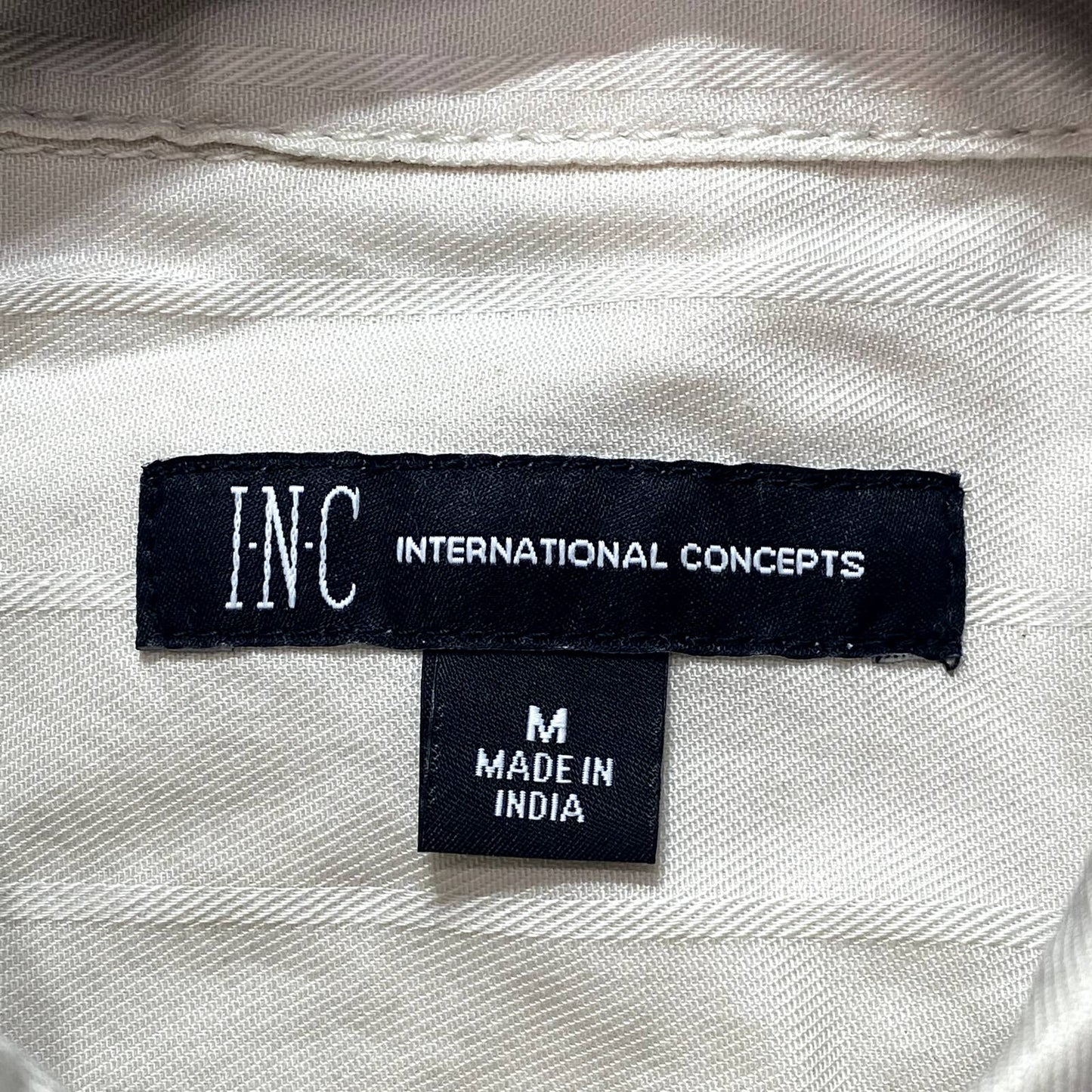 INC INTERNATIONAL CONCEPTS Beige Shadow Stripe Denim Long Sleeve Shirt SZ M