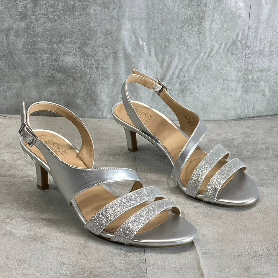 NATURALIZER Women's Silver Taimi Round Open-Toe Slingback Dress Sandals SZ 8