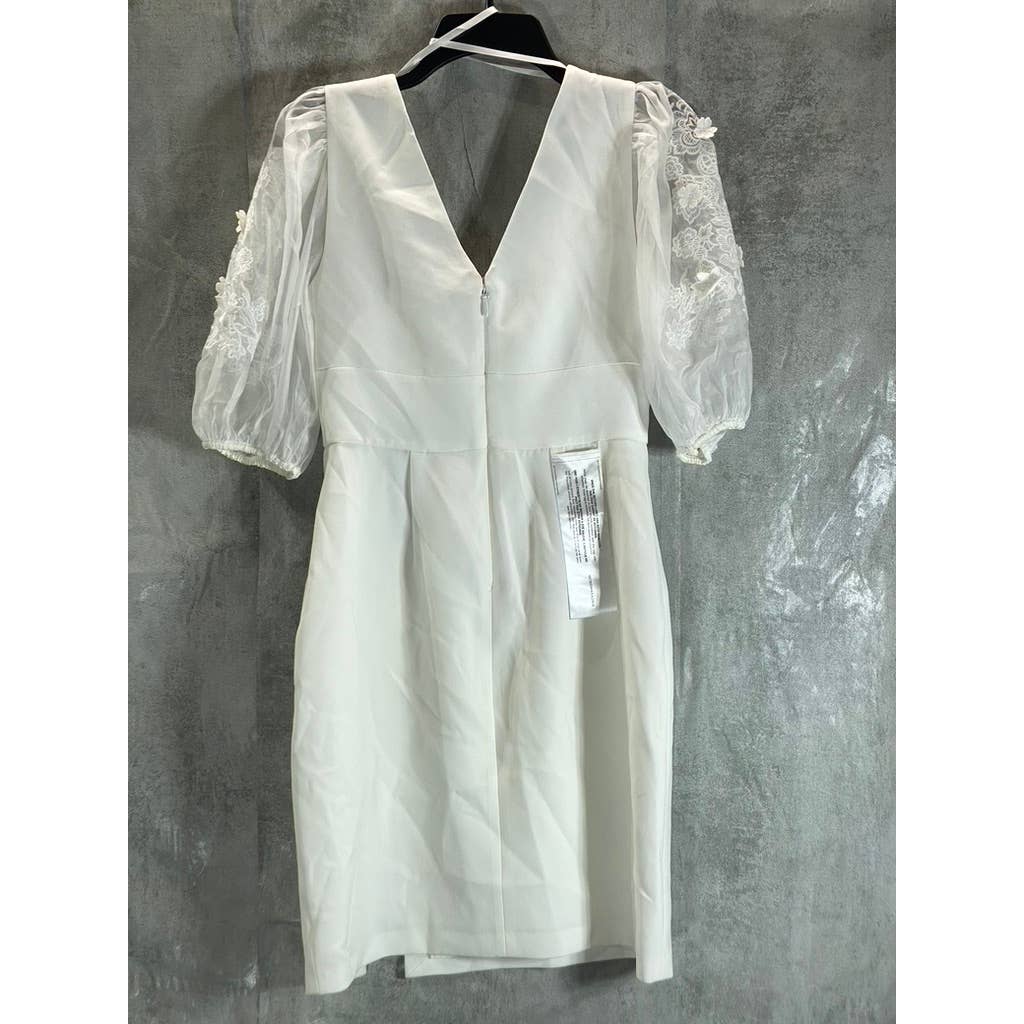 BCBGMAXAZRIA Women's 3D Floral Embroidered Mesh Puff-Sleeve Bodycon Mini Dress