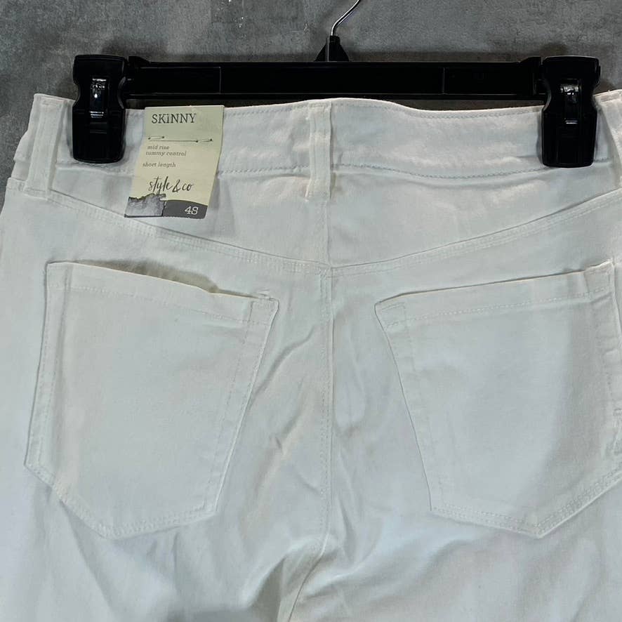 STYLE & CO Women's Short Bright White Mid-Rise Curvy-Fit Skinny Jeans SZ 4S