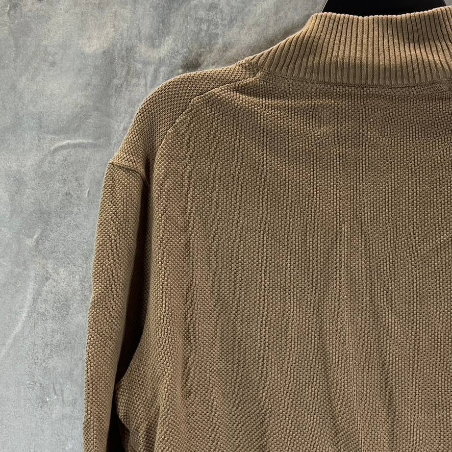 CLUB ROOM Men's Cracked Walnut Quarter-Zip Stand-Collar Textured Sweater SZ S