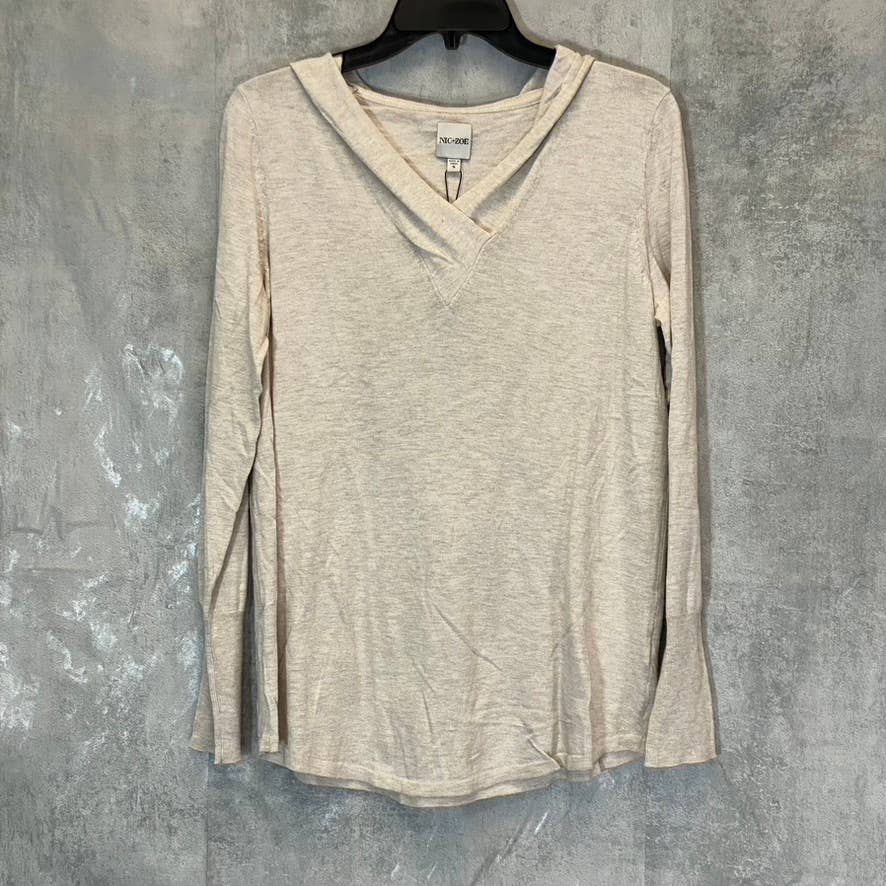 NIC+ZOE Women's Canvas V-Neck Hooded Lightweight Vital Pullover Sweater SZ S