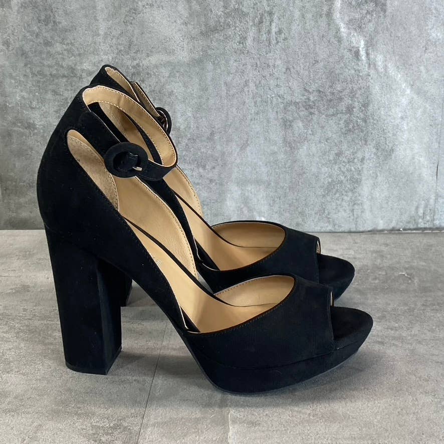 SUN+STONE Women's Black Micro Reeta Block-Heel Platform Heels SZ 7