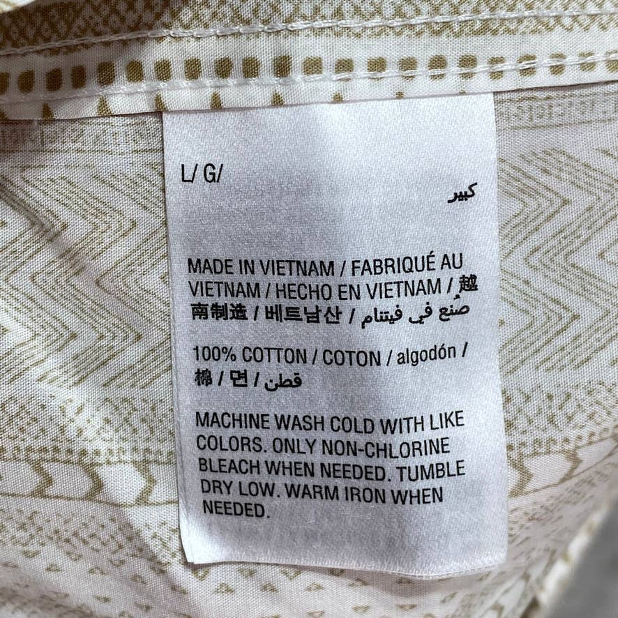 TASSO ELBA Brown Stretch Geo Tile-Print Camp Collar Short Sleeve Shirt SZ L