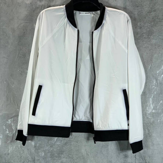 DKNY Sport Women's White-Black Full-Zip Graphic Bomber Jacket SZ S