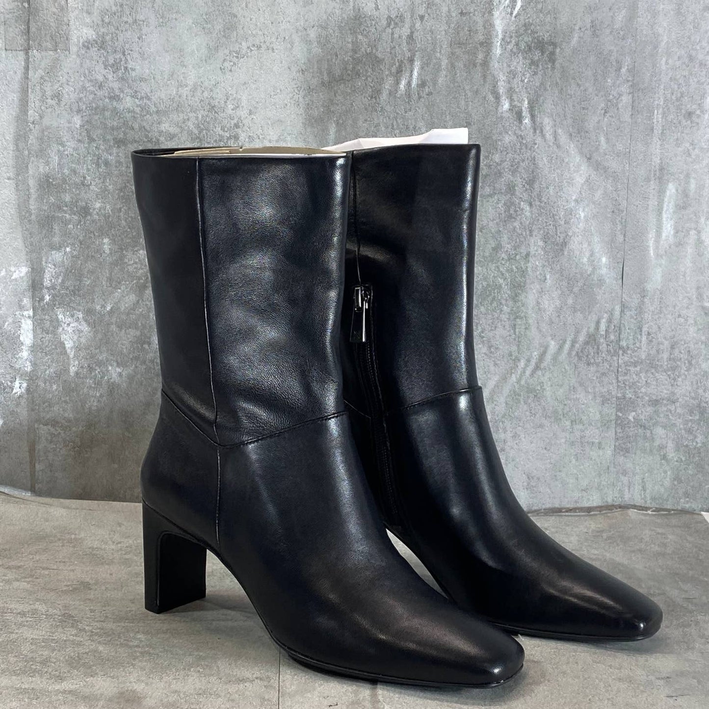 NATURALIZER Women's Black Leather Plat Square-Toe Mid-Calf Booties SZ 6