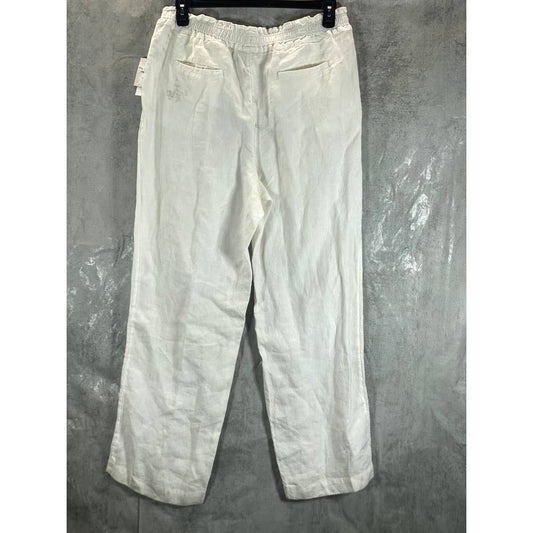 CHARTER CLUB Women's Bright White Linen Pull-On Straight-Leg Pants SZ L