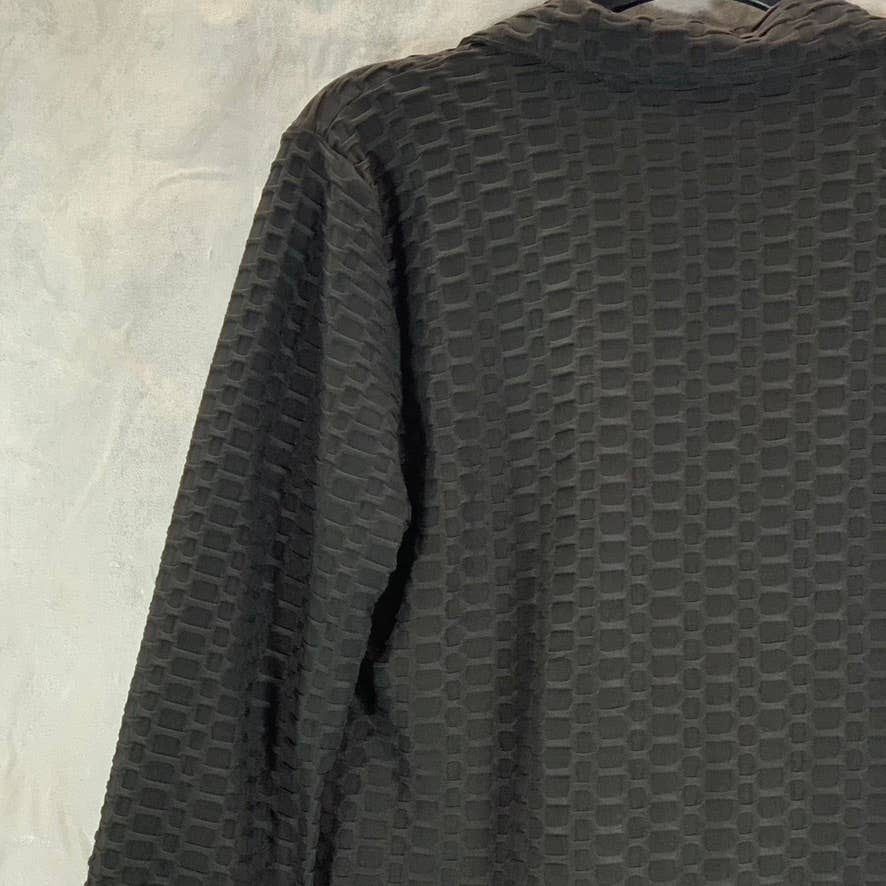 NY COLLECTION Women's Black Honeycomb Half-Zip 3/4 Sleeve Dolphin Hem Top SZ L