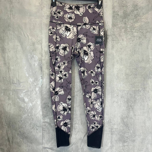 KAY UNGER Women's Poppy Mauve Printed High-Waist Tummy Control Pull-On Mesh Cuff Leggings SZ S