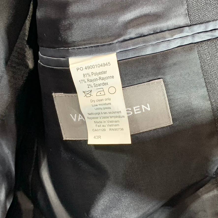 VAN HEUSEN Men's Black Herringbone Flex Plain Slim-Fit Two-Button Jacket SZ 43R