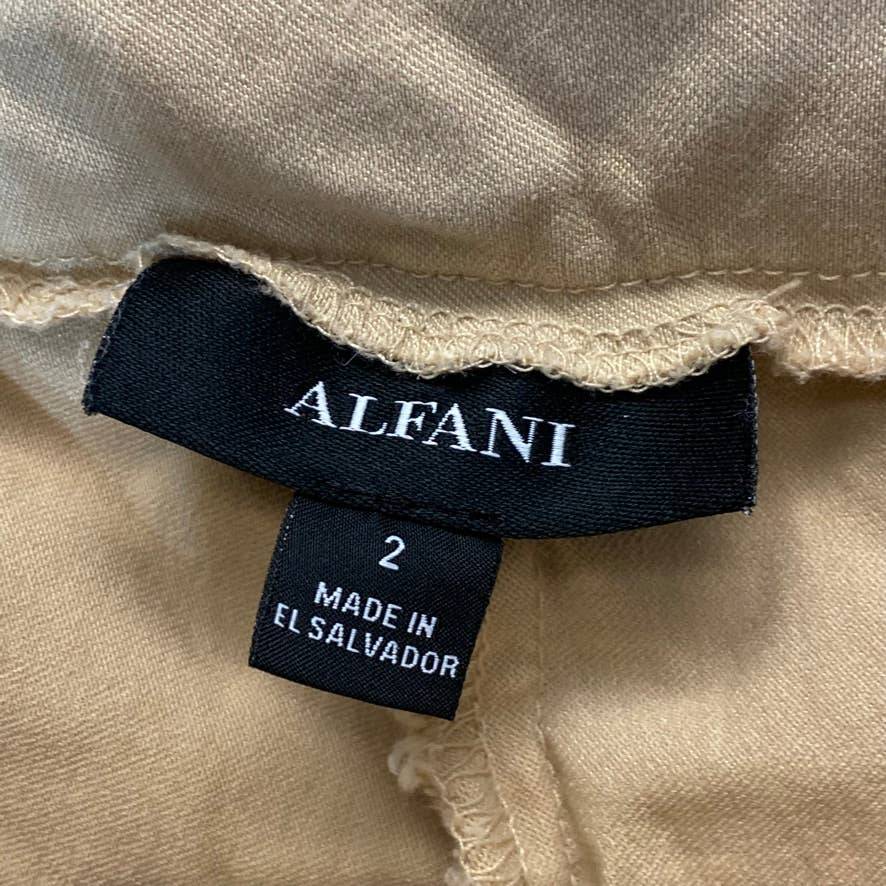 ALFANI Women's Cream Beige Tummy Control Mid-Rise Pull-On Capri Pants SZ 2