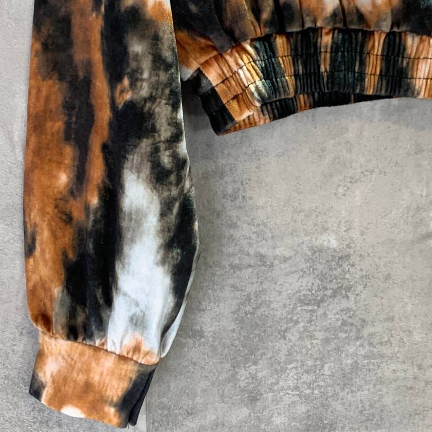 TOPSHOP Orange Tie Dye Long Sleeve Velour Crop Sweatshirt Stretch Top SZ 2