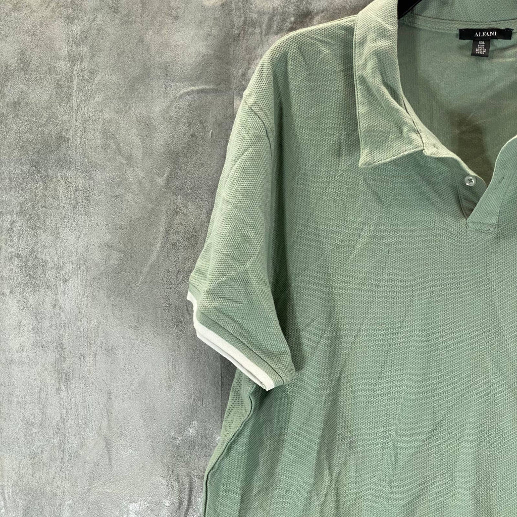 ALFANI Men's Gray Sage Regular-Fit Tipped 2-Button Short-Sleeve Polo Shirt SZ2XL