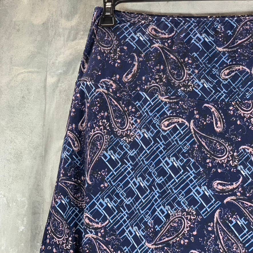 24SEVEN COMFORT APPAREL Women's Blue Printed Elastic Waist Knee-Length Skirt SZS
