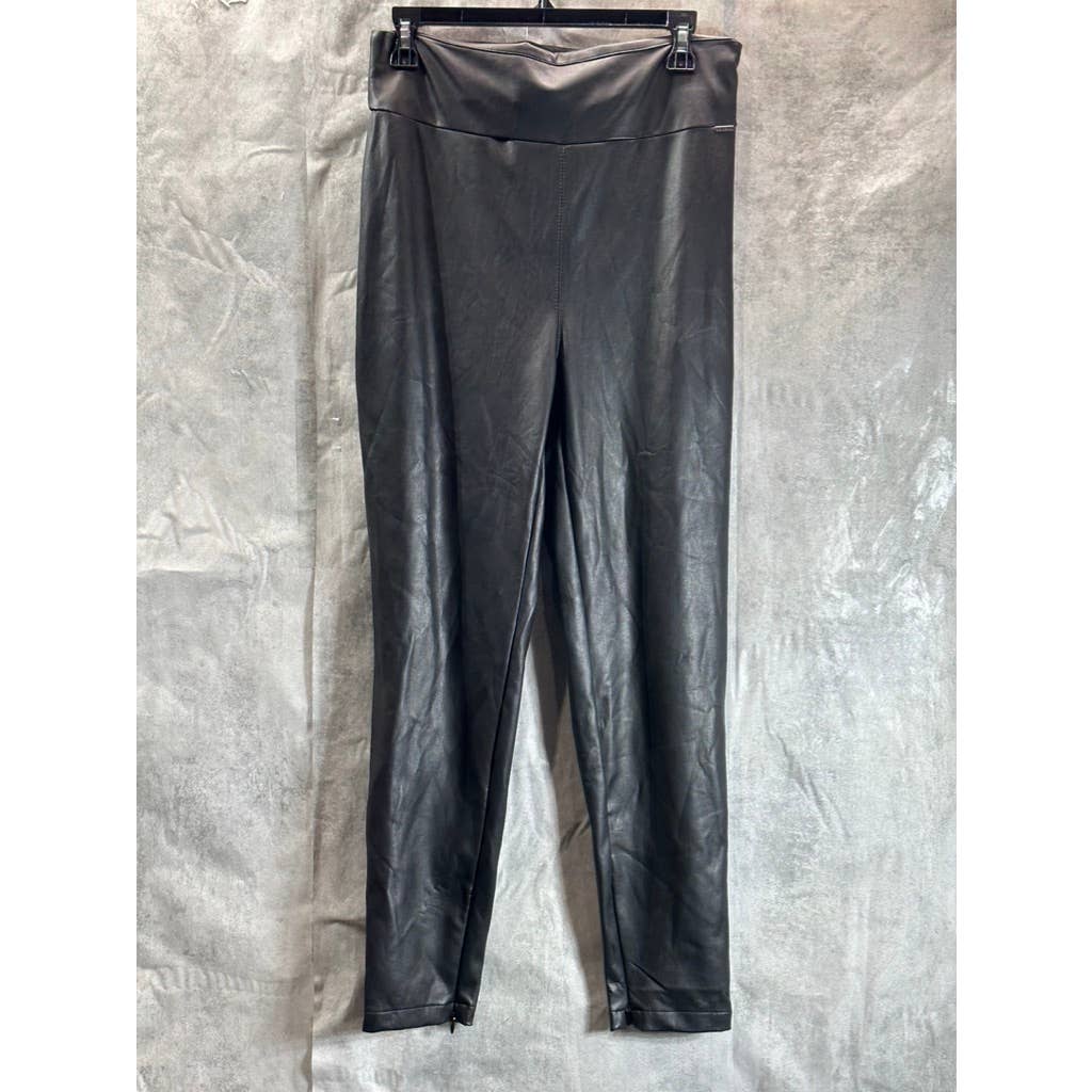 GUESS Women's Jet Black Faux-Leather Priscilla Side Zipper Pull-On Leggings SZXL