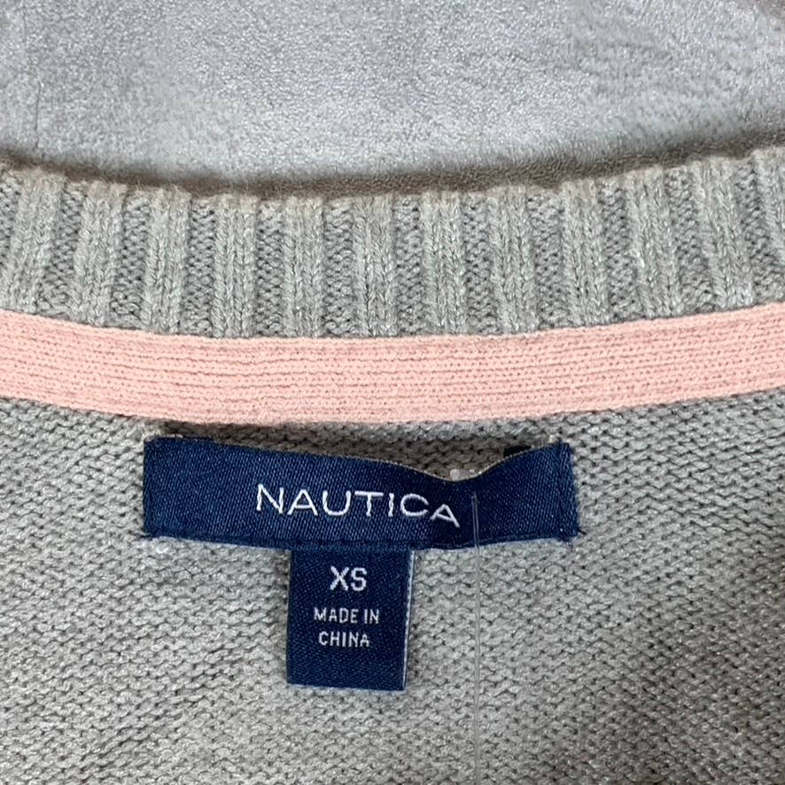 NAUTICA Women's Stormy Grey Heather Striped Colorblock Pullover Sweater SZ XS