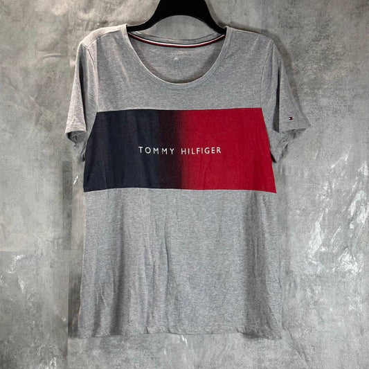 TOMMY HILFIGER Women's Grey Heather Crewneck Ombre Flag Graphic T-Shirt SZ L