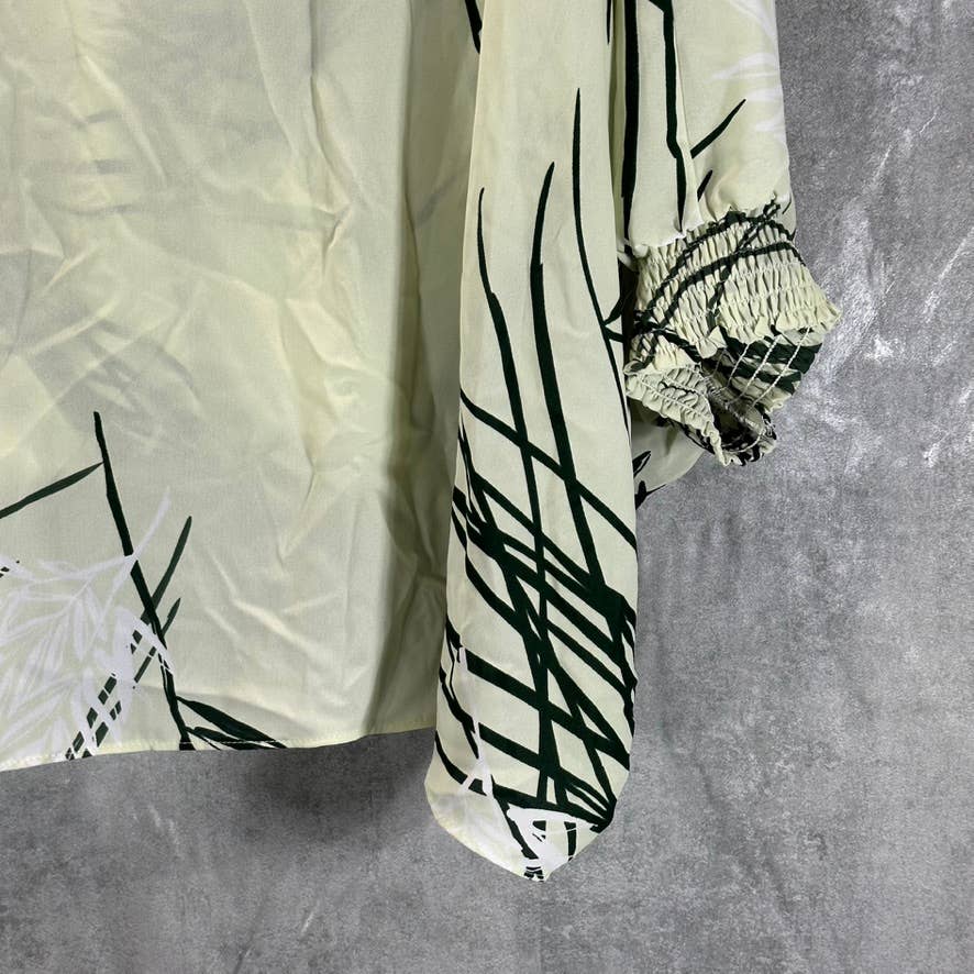 ALFANI Women's Green Swift Palm Printed 3/4 Sleeve Surplice Top SZ M