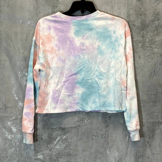 ALL IN FAVOR Women's Purple Peach Tie-Dye Be Nice Crewneck Crop Top SZ S