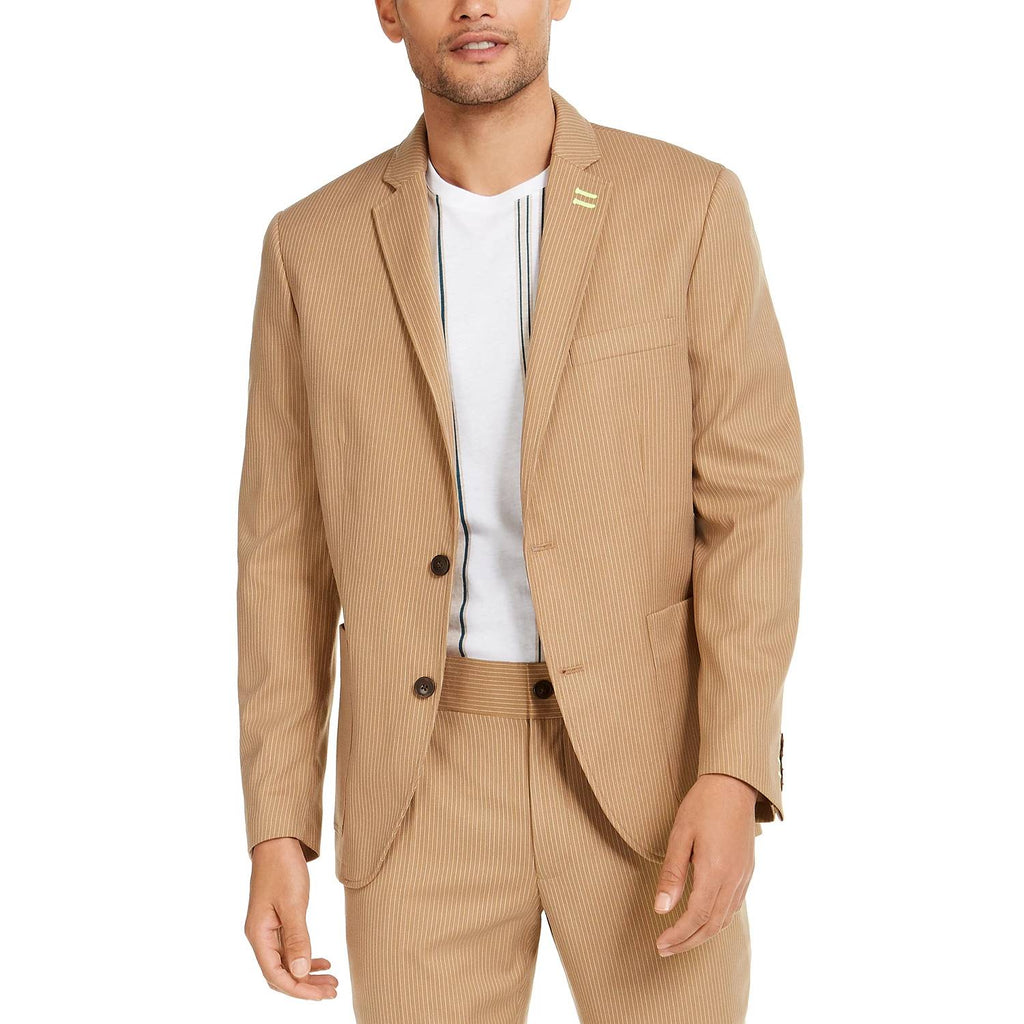 INC INTERNATIONAL CONCEPTS Taupe Flash Asher Slim-Fit Pinstripe Blazer SZ L