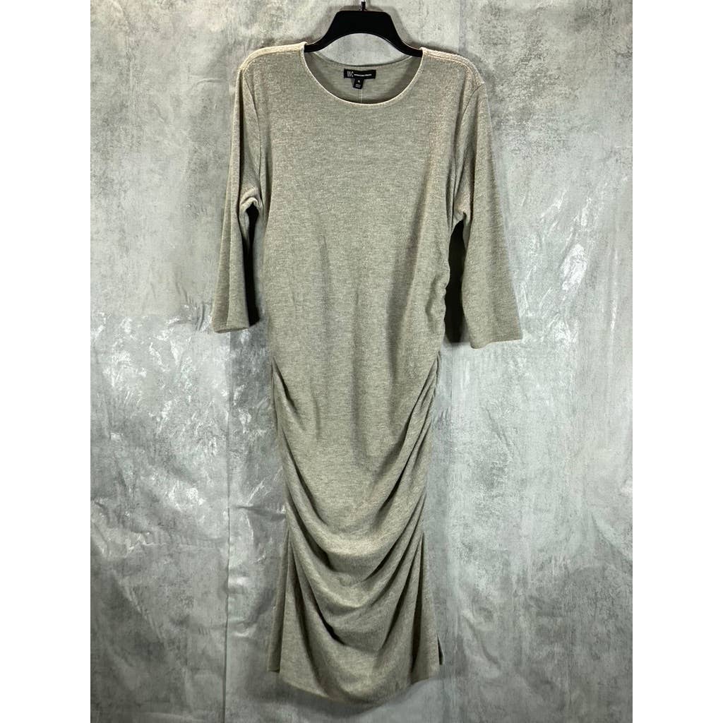 INC INTERNATIONAL CONCEPTS Women's Heather Grey 3/4 Sleeve Ruched Midi Dress