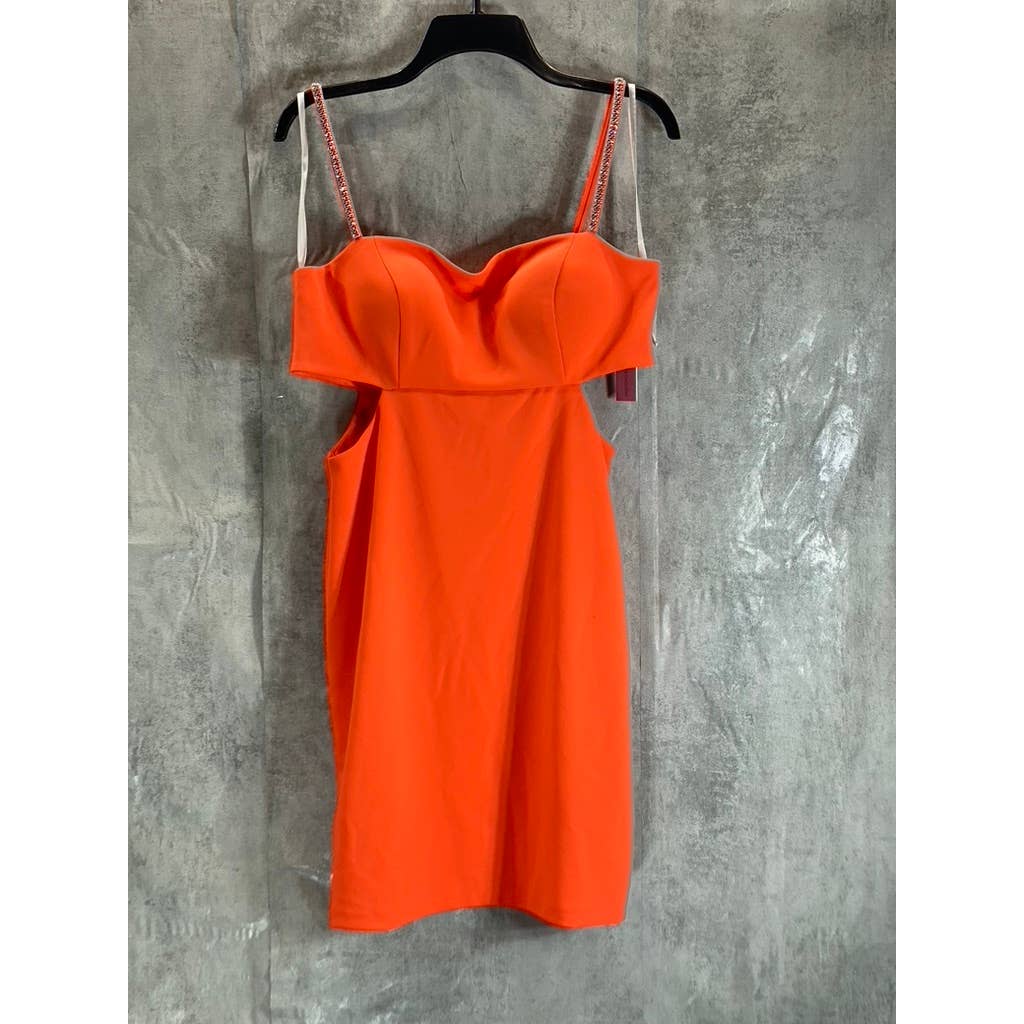 AQUA FORMAL Women's Orange Scuba Side Cutout Embellished Strap Sheath Mini Dress