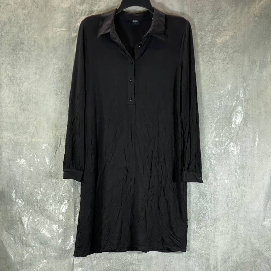 TAHARI Women's Black Sloid Collared Long-Sleeve Belted Mini Dress SZ M