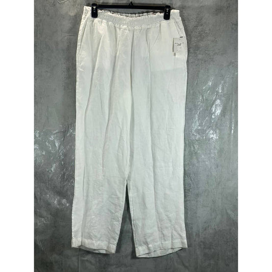 CHARTER CLUB Women's Bright White Linen Pull-On Straight-Leg Pants SZ L