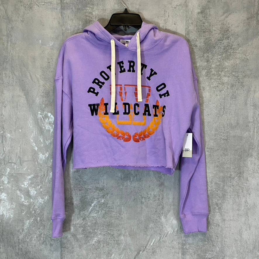 BP. Women's Purple Wildcats Cutoff Graphic Long Sleeve Pullover Hoodie SZ S