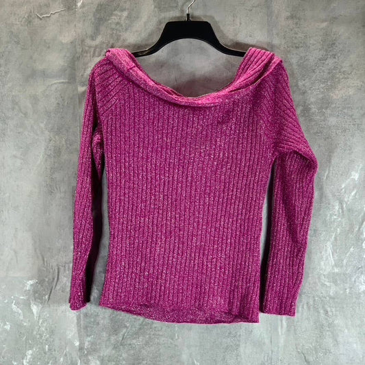 INC Women's Fuchsia Pop Metallic Ribbed Off-The-Shoulder Sweater SZ M