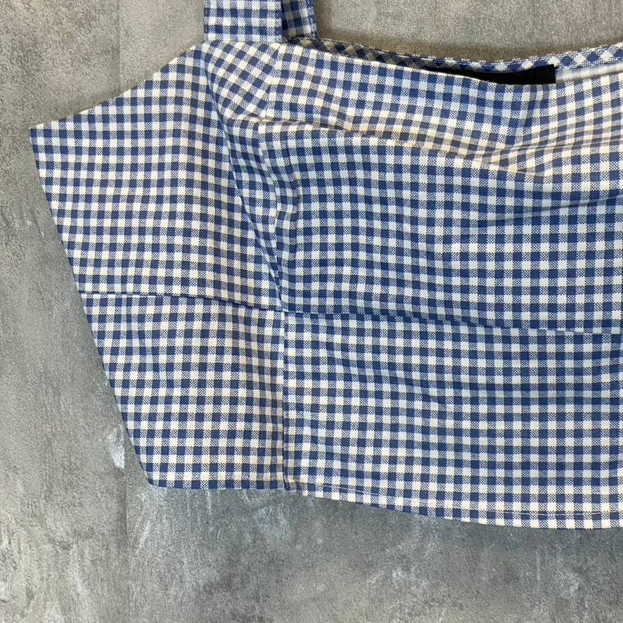 LULUS Women's Blue Gingham Follow The Sun Lightweight Sleeveless Crop Top SZ XL